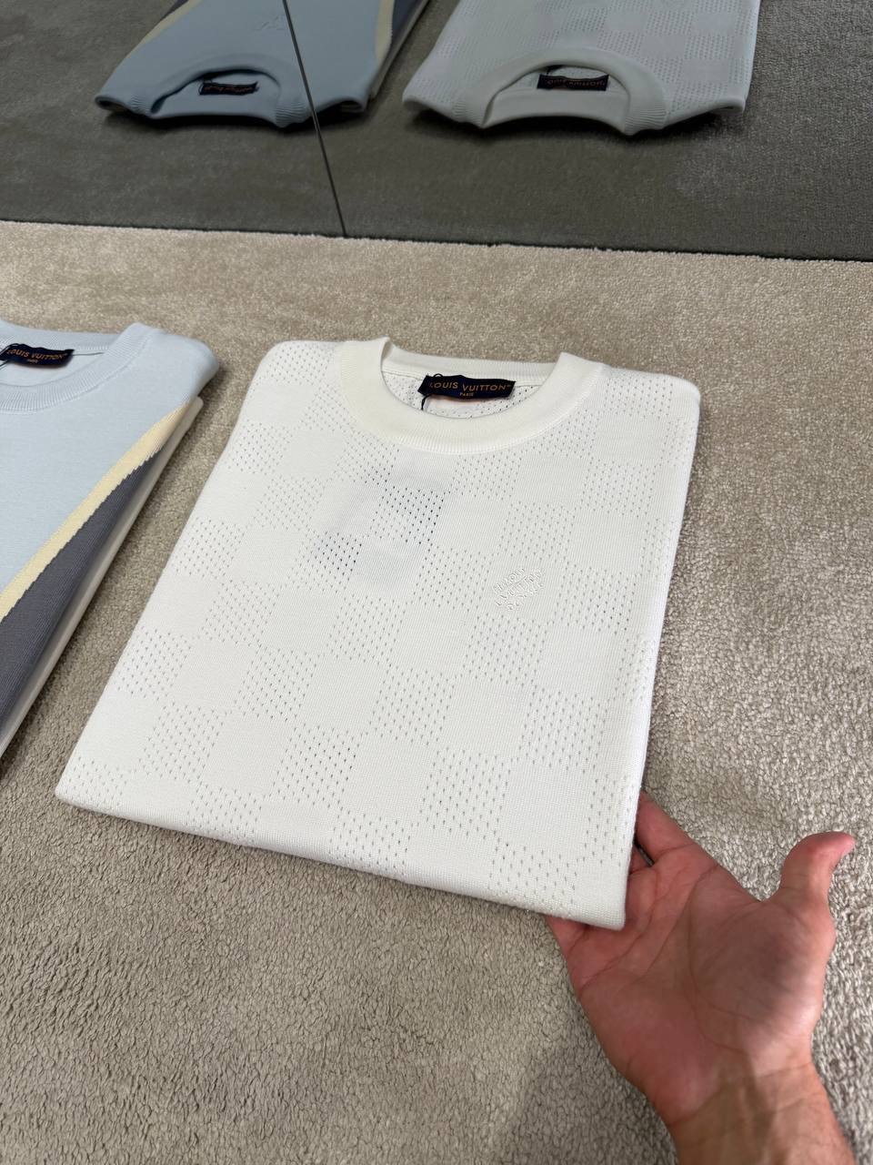 Gray LV Graphic Jacquard Crewneck cotton tee - Image 7