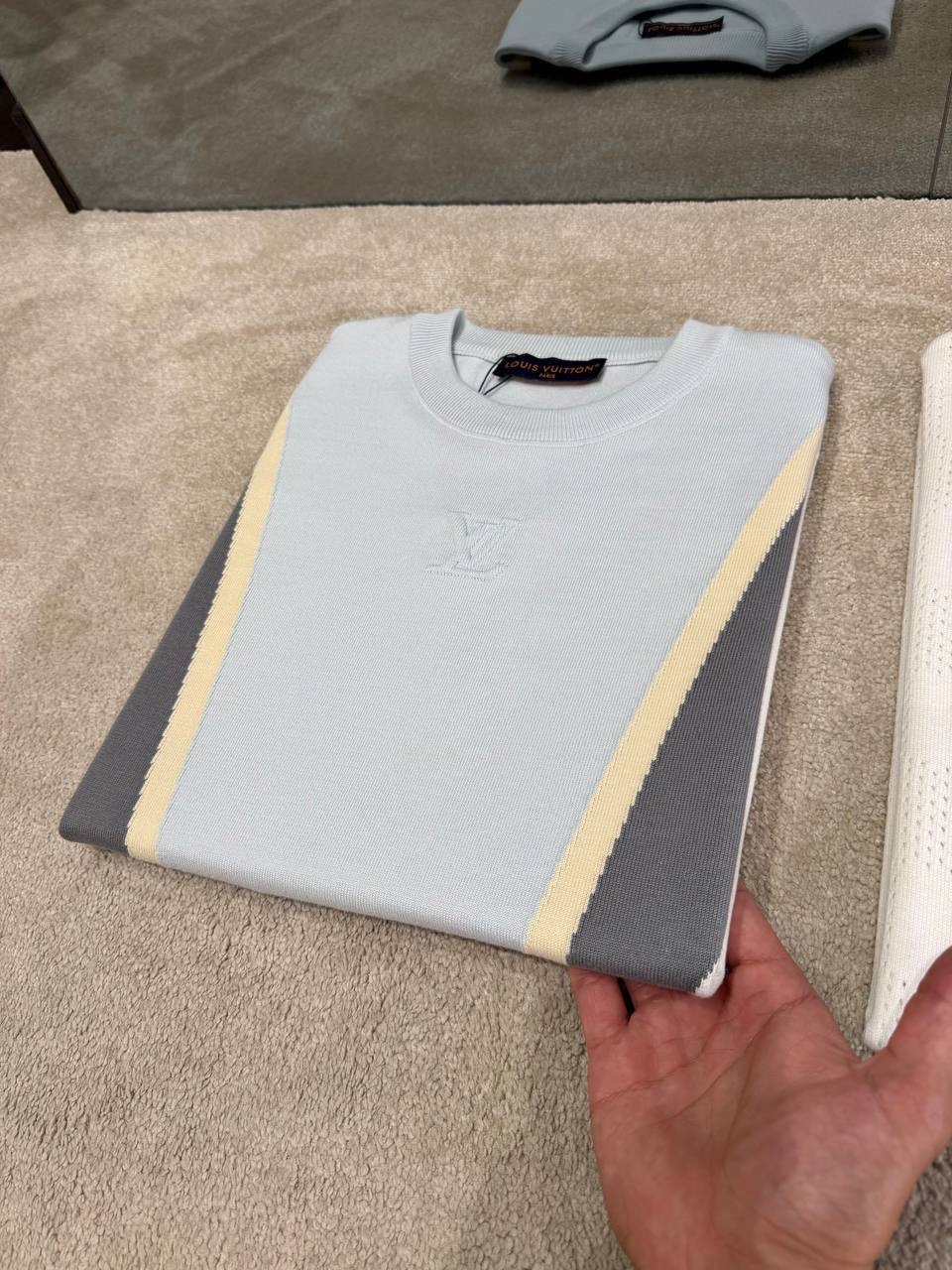 Gray LV Graphic Jacquard Crewneck cotton tee - Image 8
