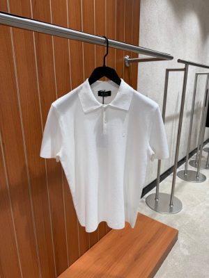 White Gucci double G embroidery silk-cotton knit polo tee