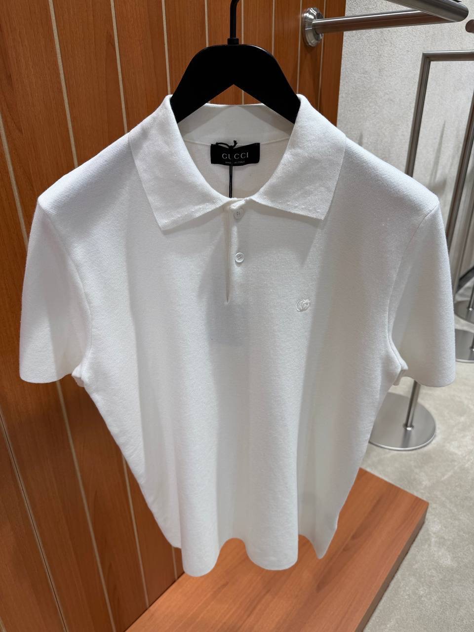 White Gucci double G embroidery silk-cotton knit polo tee - Image 4