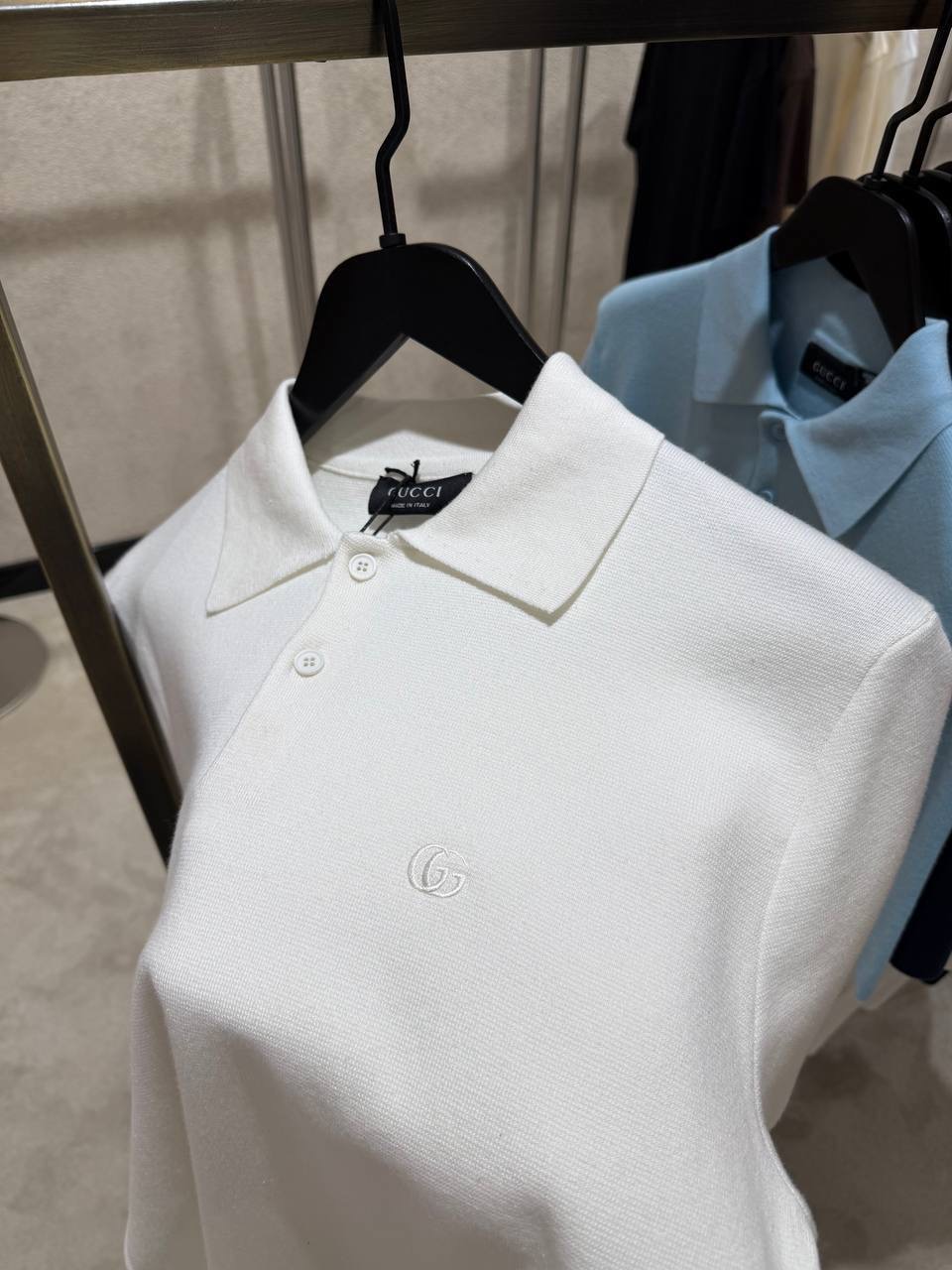 White Gucci double G embroidery silk-cotton knit polo tee - Image 2