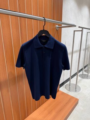 Navy Gucci double G embroidery silk-cotton knit polo tee