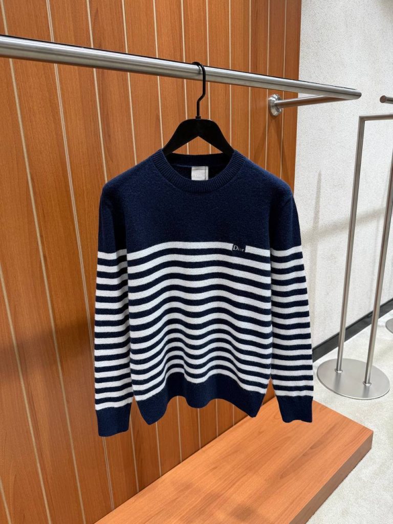 Blue Dior dioriviera marinière embroidered logo Cotton Knit Sweater