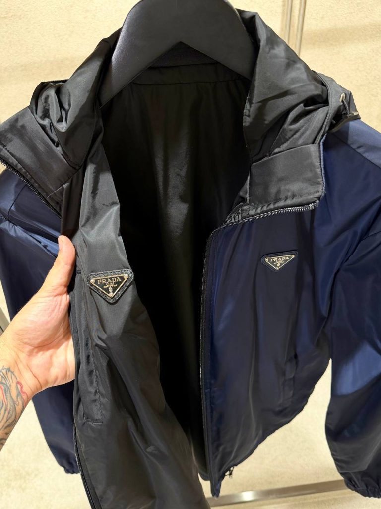 Black & Navy Prada reversible hooded re-nylon jacket