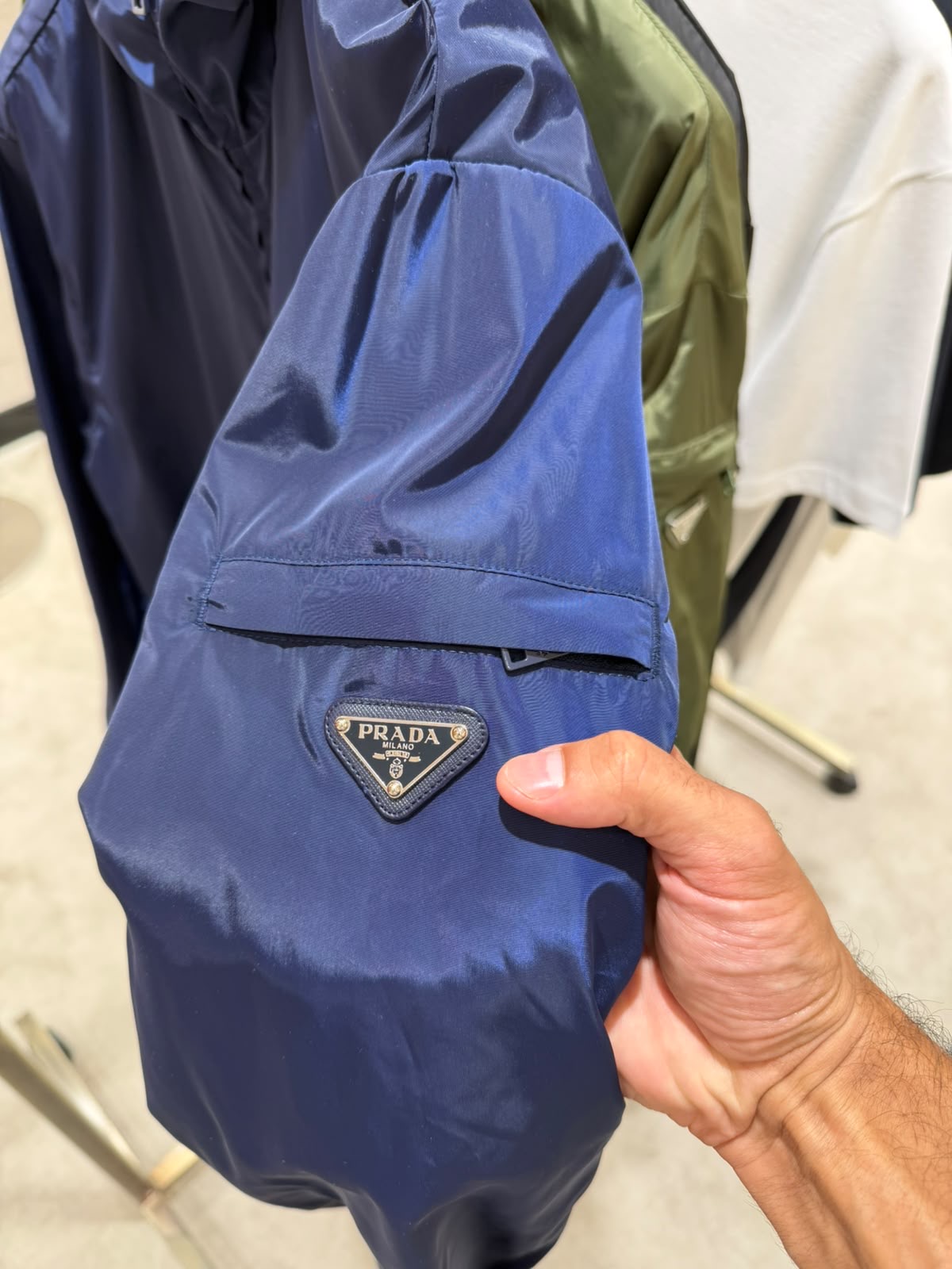 Navy Prada hooded lightweight enamel triangle sleeve logo jacket - Image 2