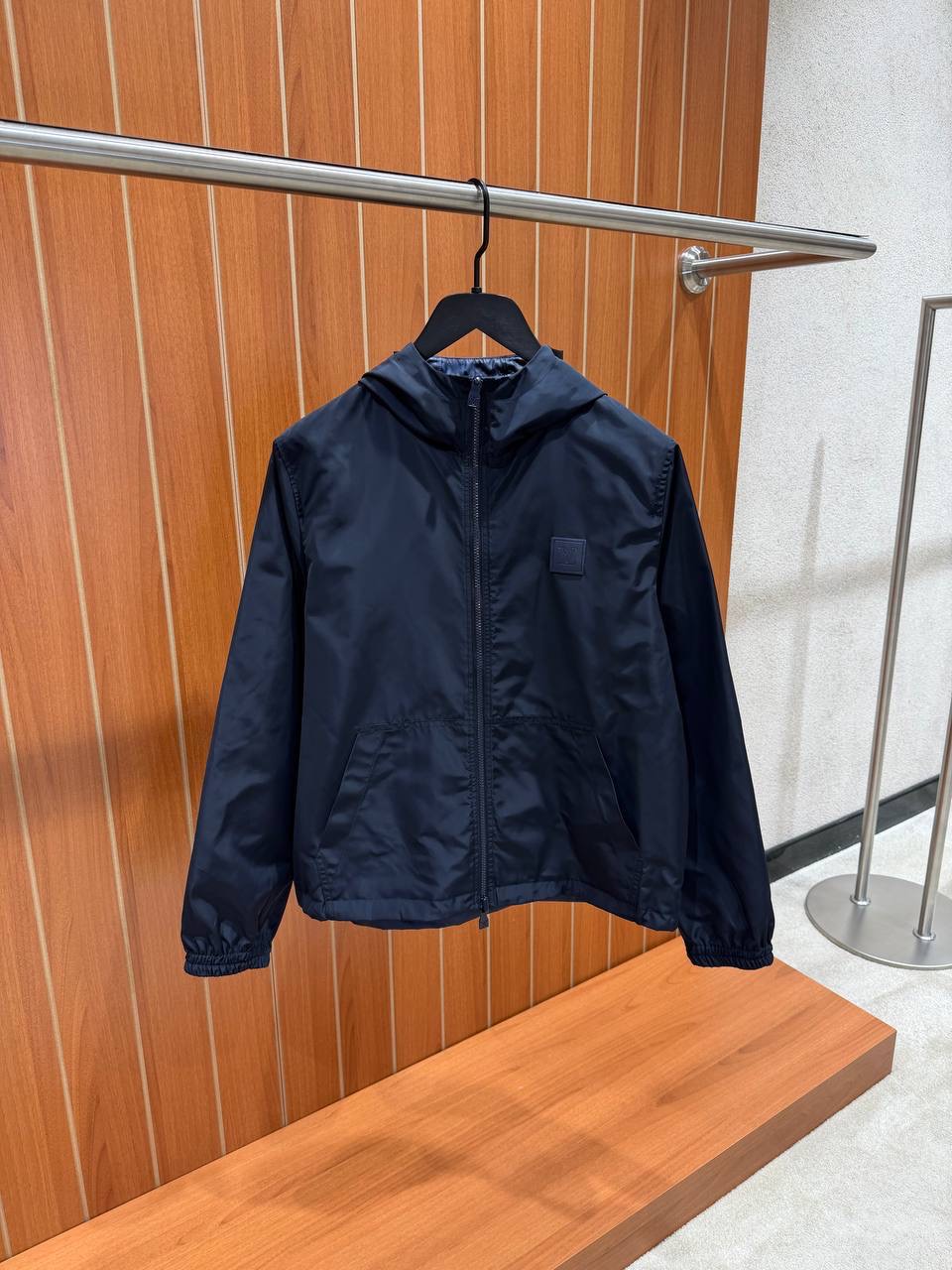 Navy LV monogram jacquard pattern reversible windbreaker