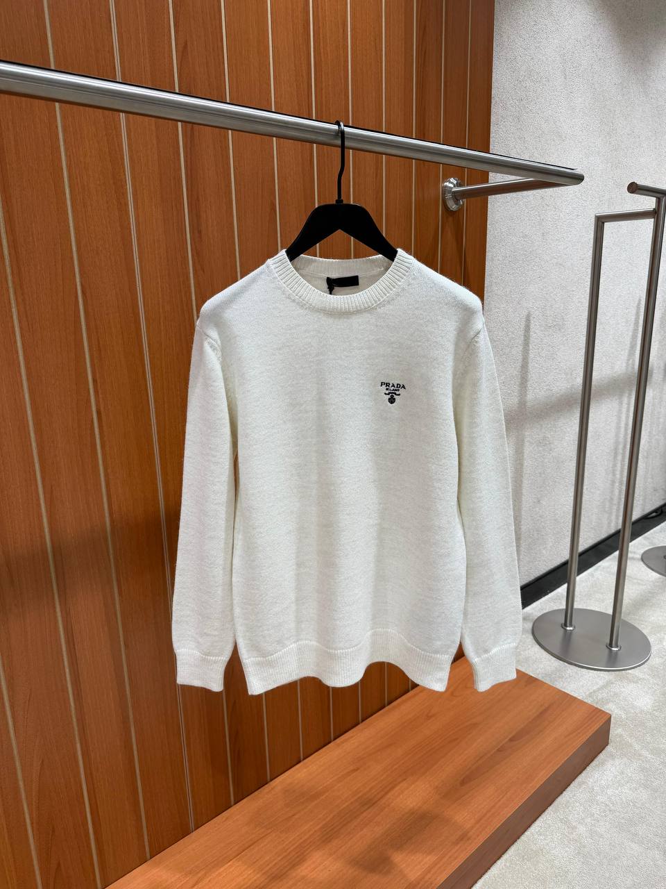 White Prada triangle logo-embroidered cashmere Jumper
