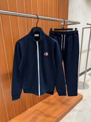 Navy Moncler tricolor logo patch embroidered cotton tracksuit