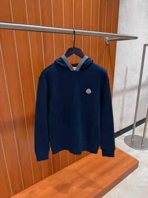 Navy Moncler brushed cotton logo hoodie