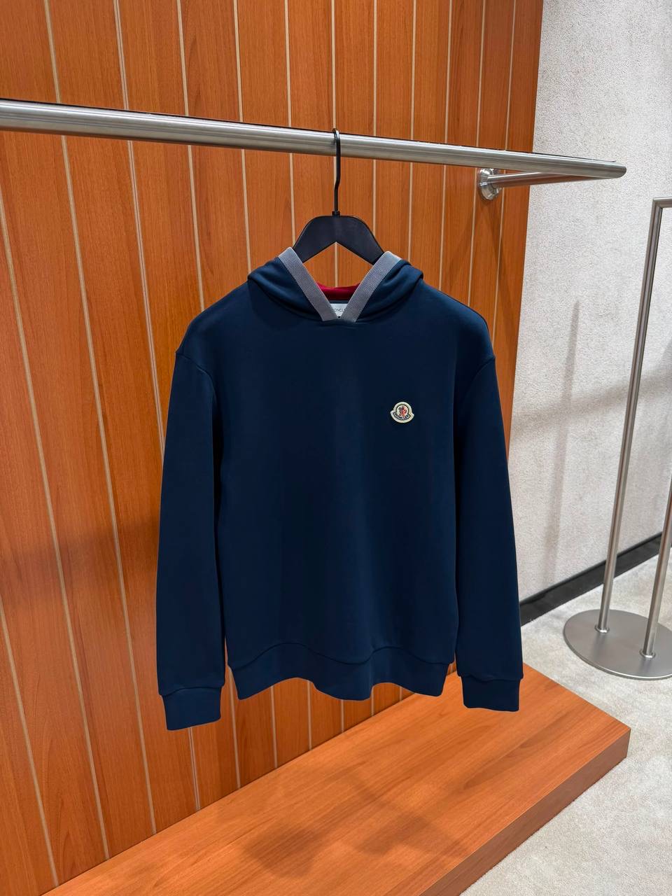 Navy Moncler brushed cotton logo hoodie