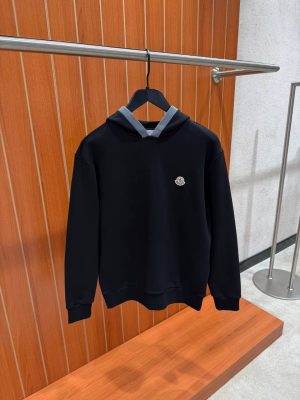 Black Moncler brushed cotton logo hoodie
