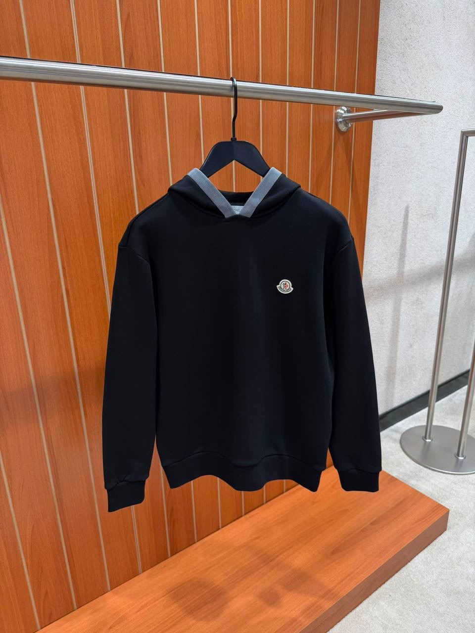 Black Moncler brushed cotton logo hoodie