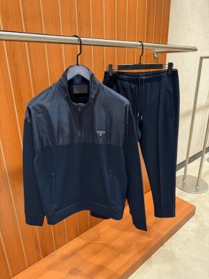 Navy Prada Re-Nylon Fleece Zip cotton Jacket & Joggers