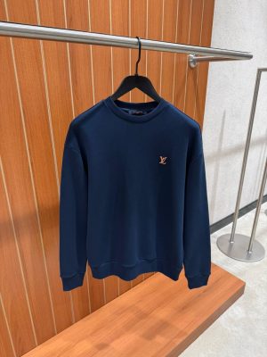 Navy LV signature logo embroidered cotton sweatshirt