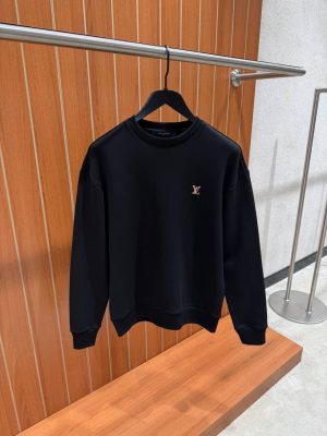 Black LV signature logo embroidered cotton sweatshirt