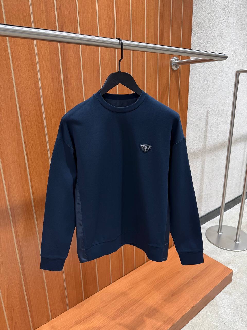 Navy Prada triangle-logo technical sweatshirt