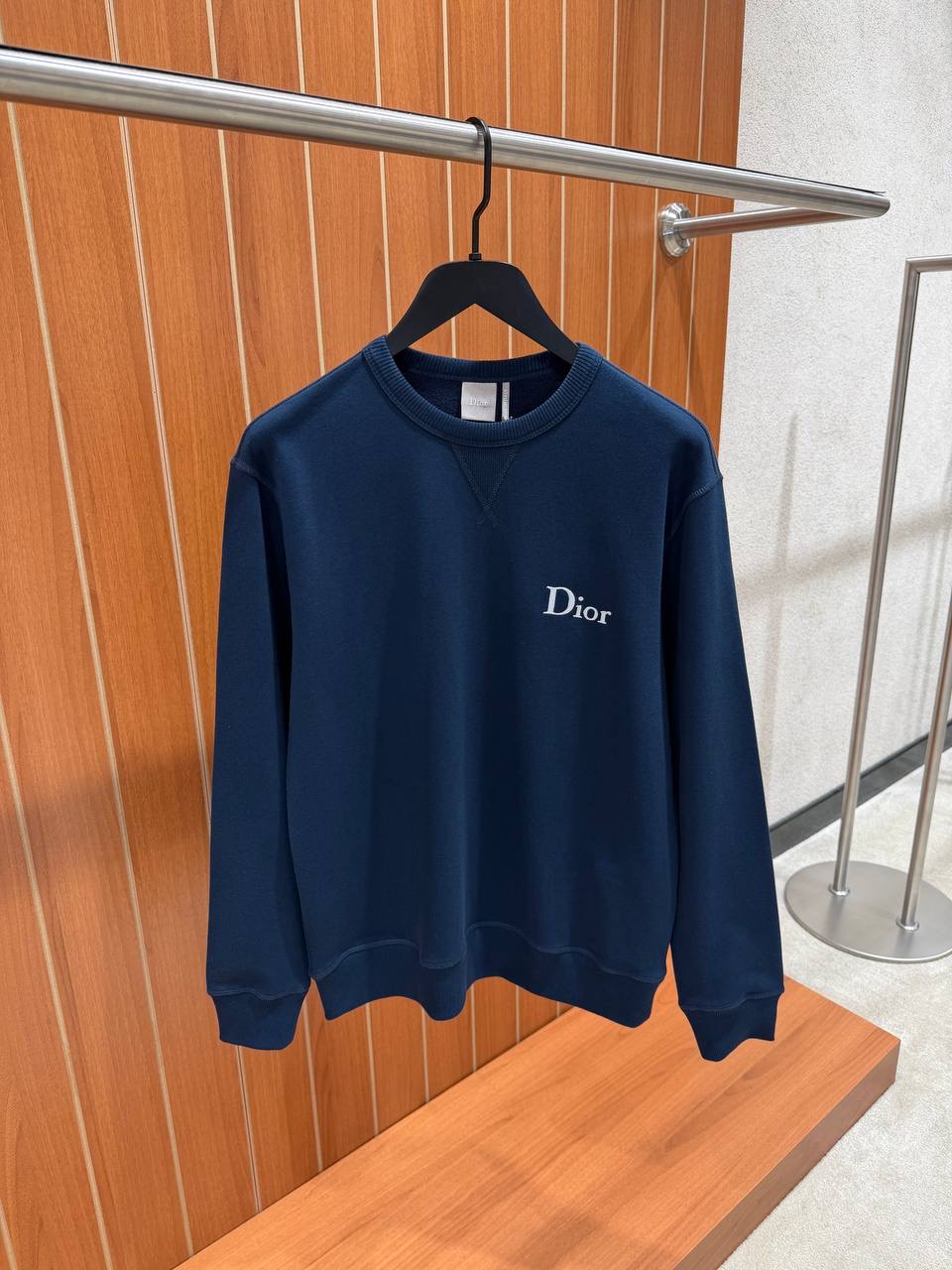 Navy Dior embroidery cotton sweatshirt