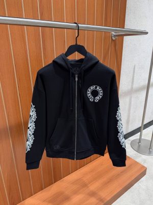 Black Chrome Hearts horseshoe-print zip-up hoodie