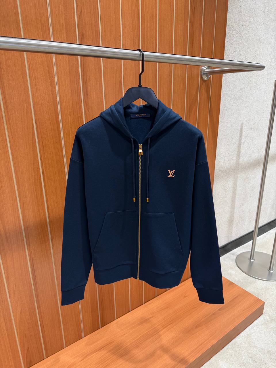 Navy LV signature embroidered Zippered jersey hoodie