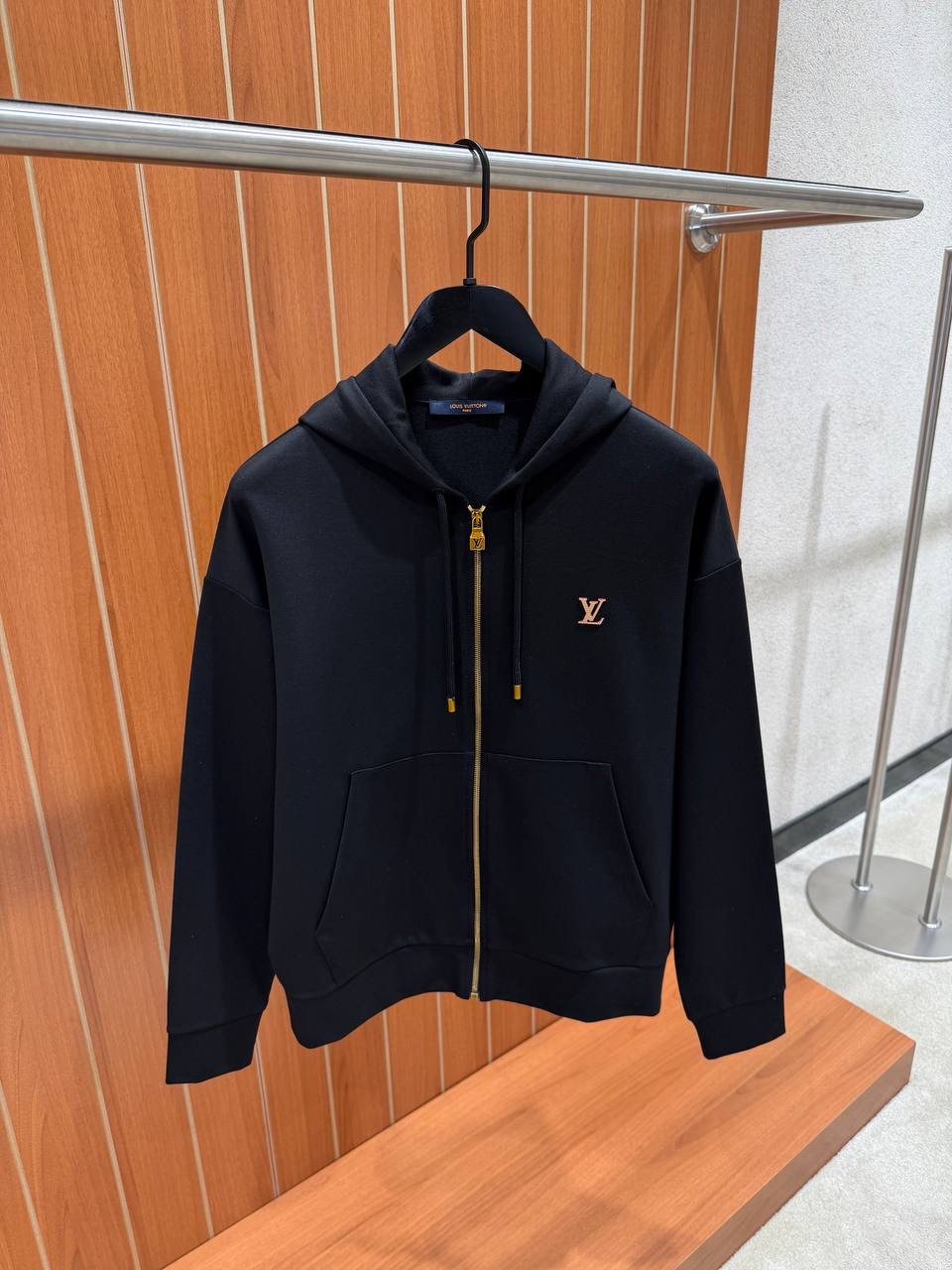 Black LV signature embroidered Zippered jersey hoodie